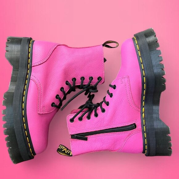 Dr. Martens Shoes - Dr. Martens Jadon pink leather platform combat boots